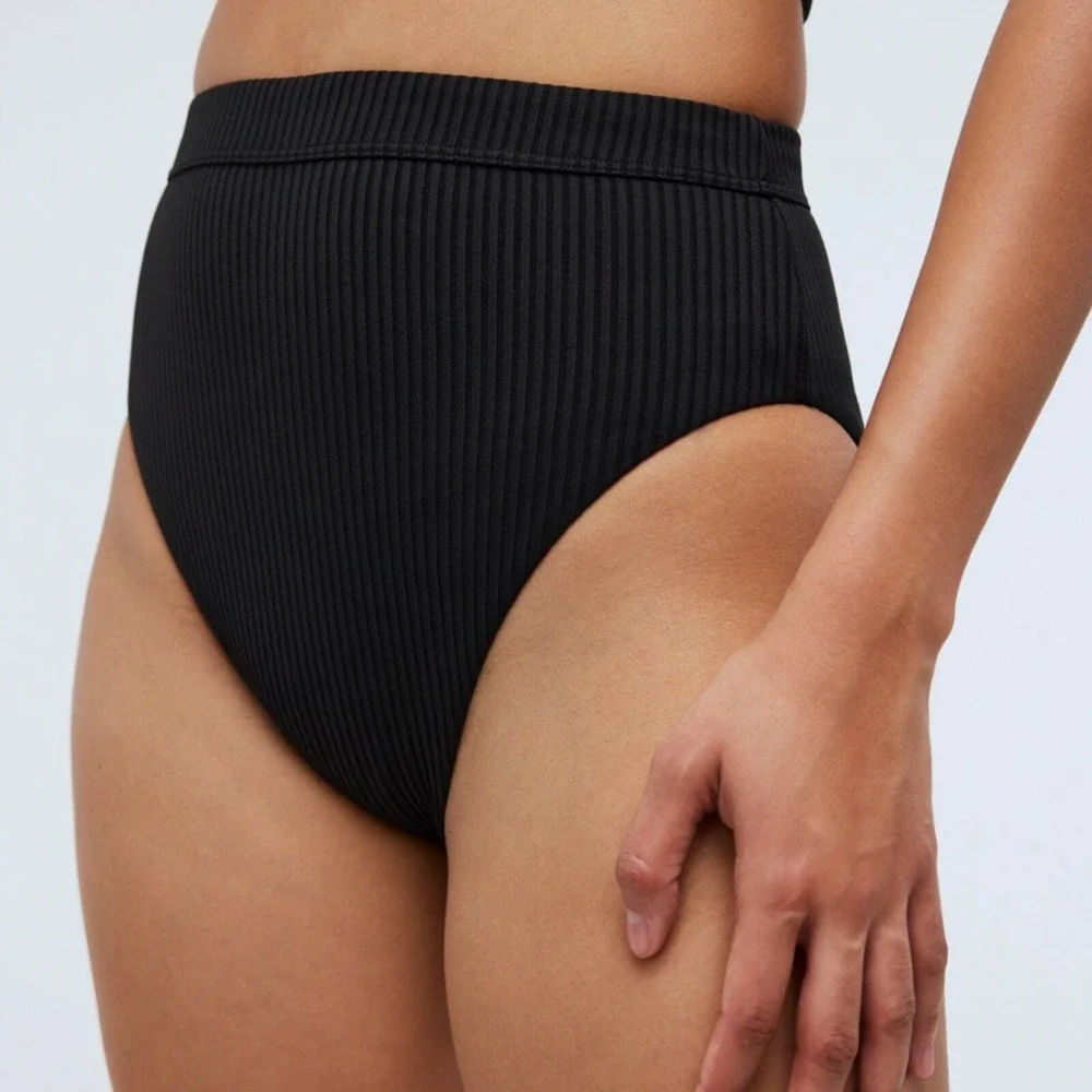 Madewell Ribbed High Rise Bikini Bottom Black Size‎ XS Beach Minimalist NP216